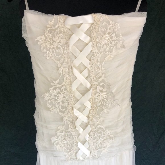 Jessica McClintock Lace Drop Waist Ivory Dress - Picture 2 of 8